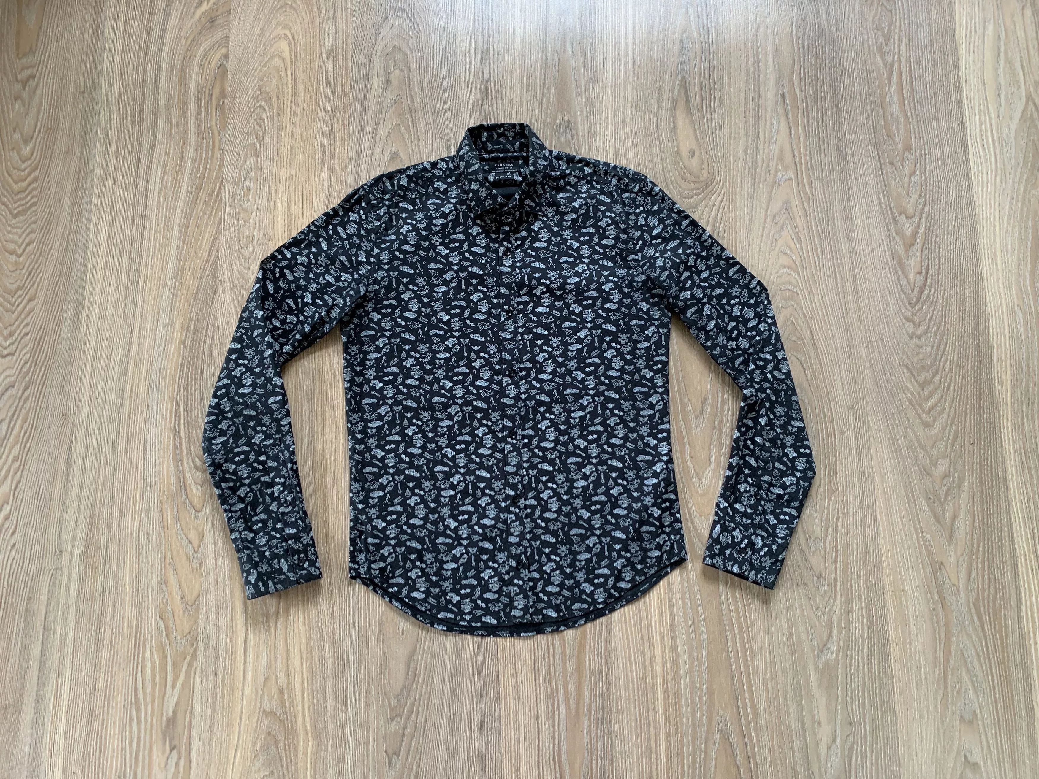Zara Shirts Button Ups Zara Long Sleeve Printed Shirt Black Streetwear
