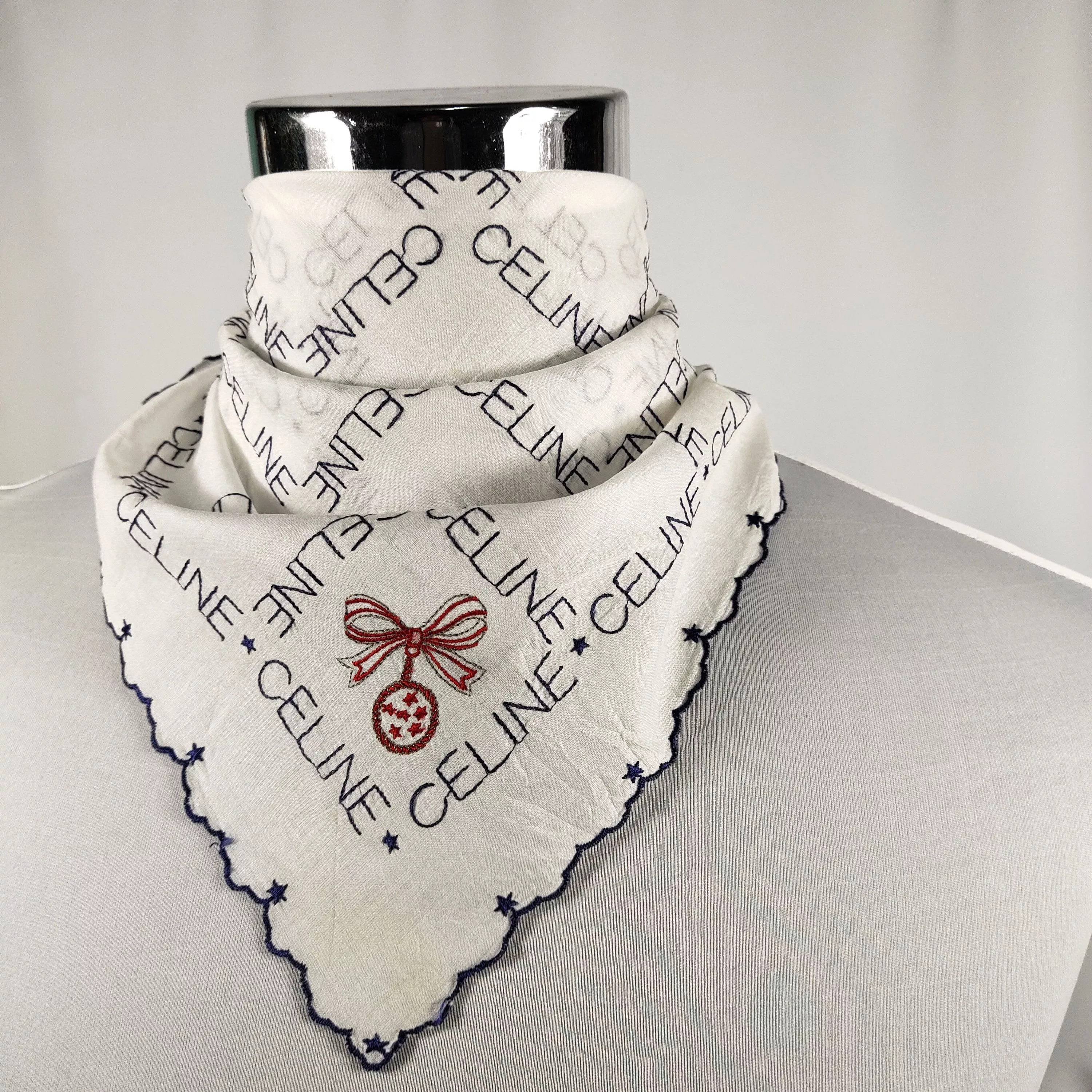 Celine Ties Pocketsquares Celine × Vintage Celine Handkerchief / Neckerchief / Bandana FZ244 White