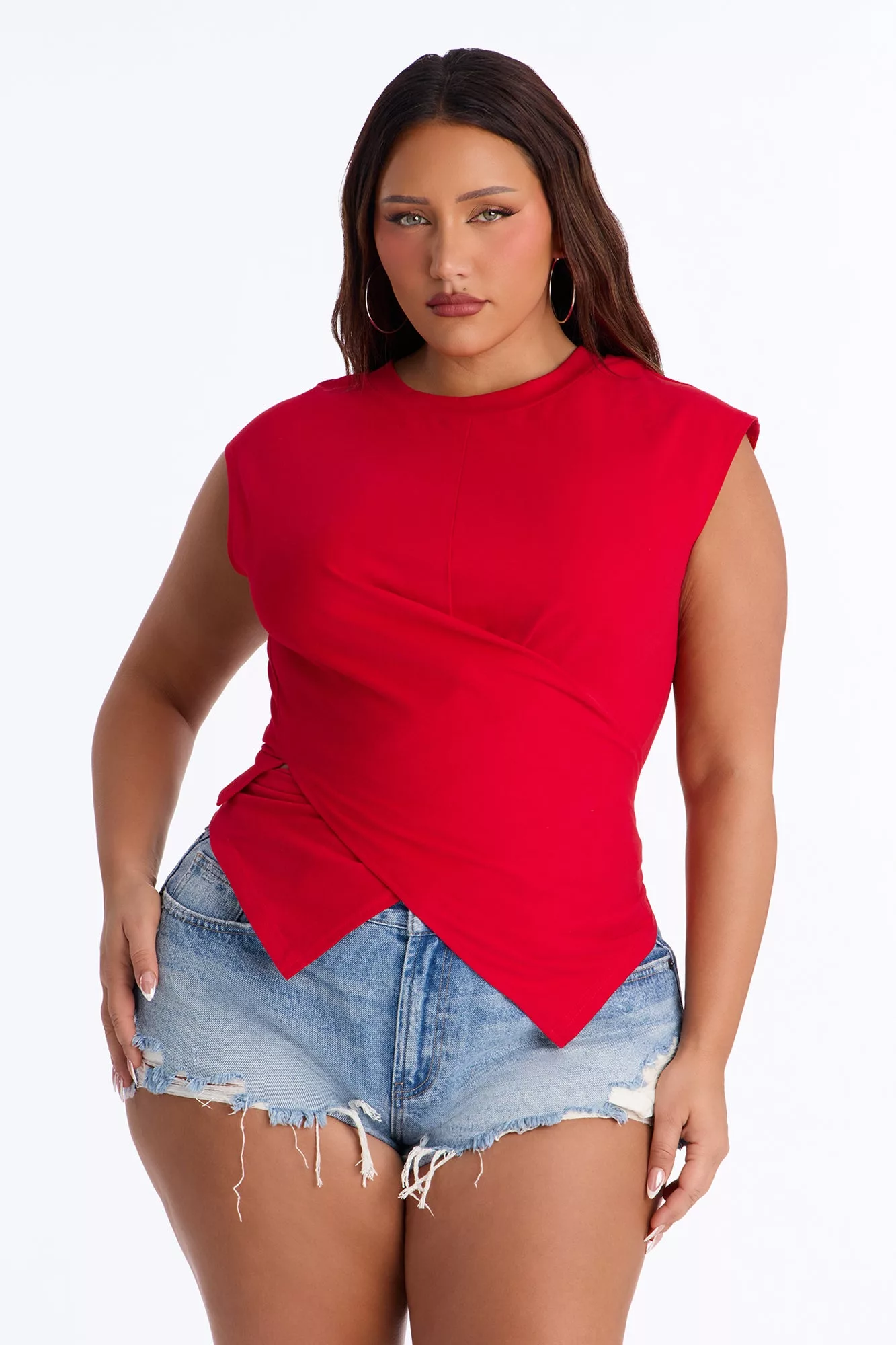 Crossed Up Crew Neck Tee - Red