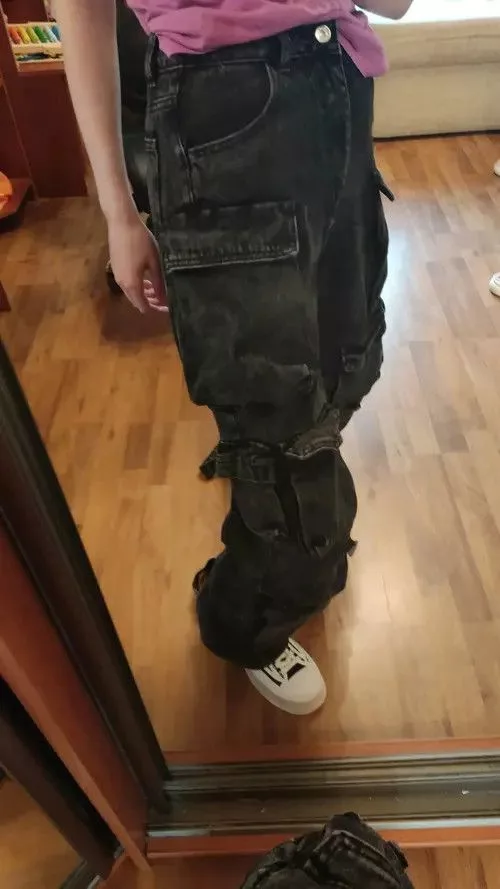 Designer Denim Designer Minimalistic denim pants with multiple pockets. Black Avant-Garde