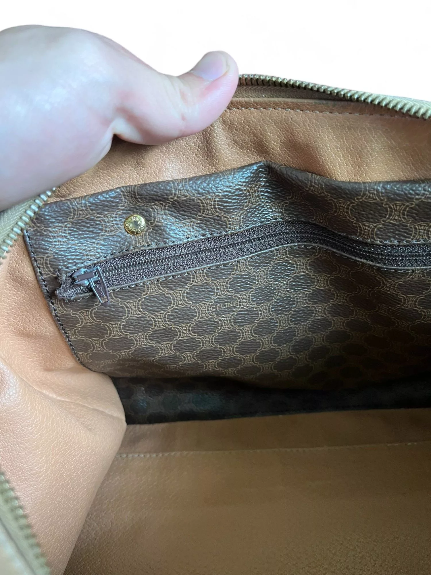Celine Handle Bags Celine - Mini Boston Handbag Brown Beige Leather Monogram
