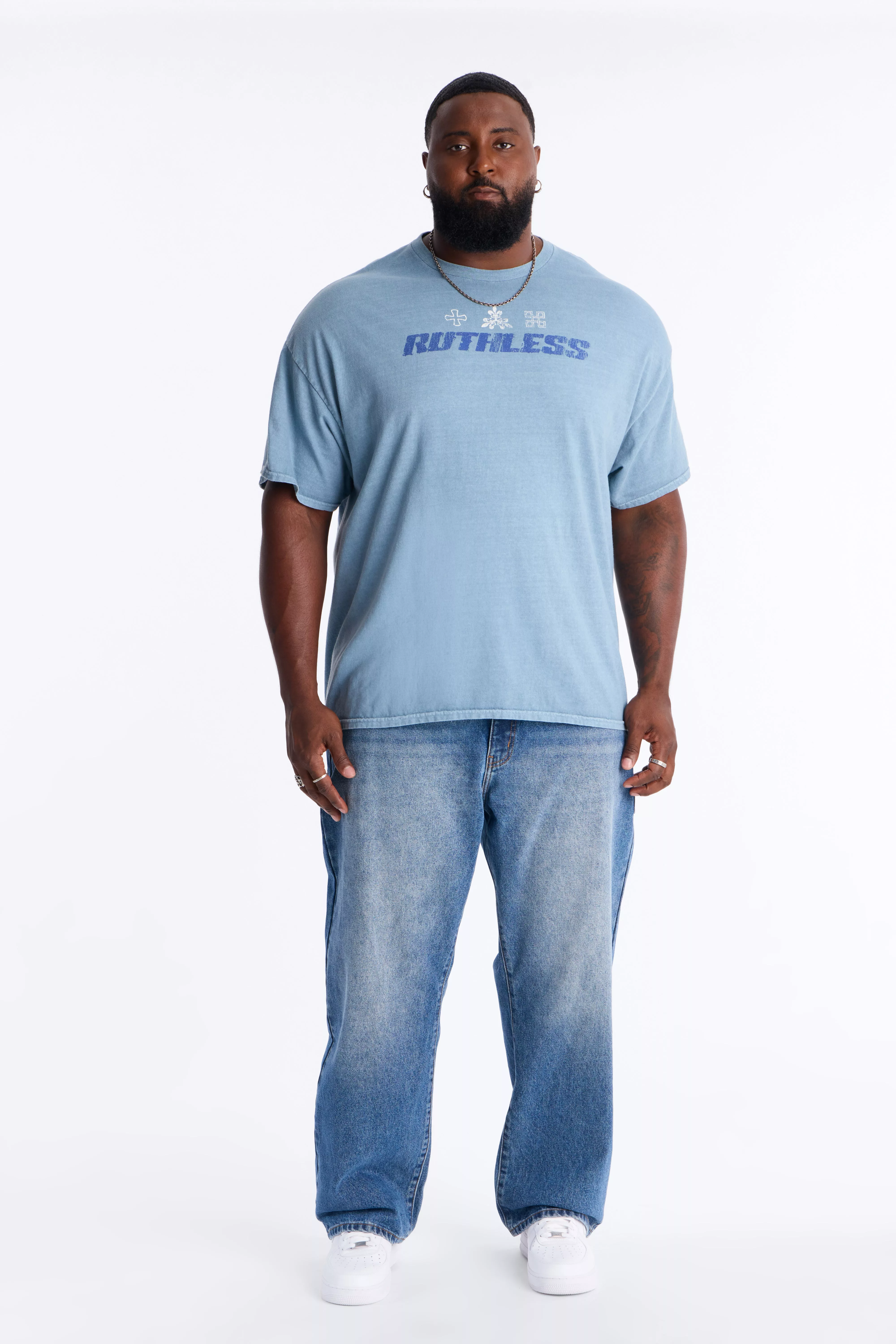 Ruthless Chaos Oversized Washed Short Sleeve Tee - Indigo