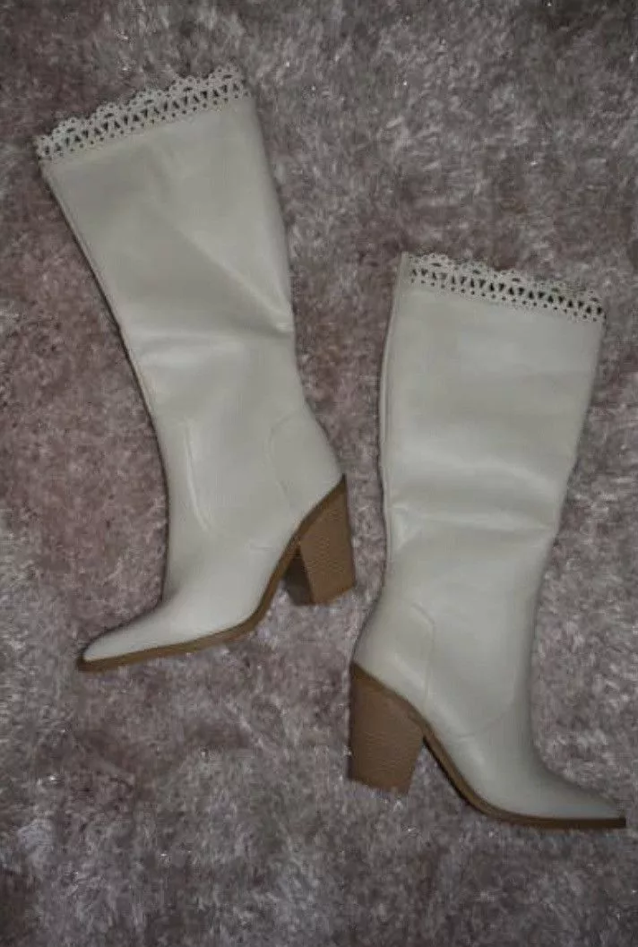 Other Boots Other NEW Michele Eyelet White Heeled Pointed Toe Boots Size 10