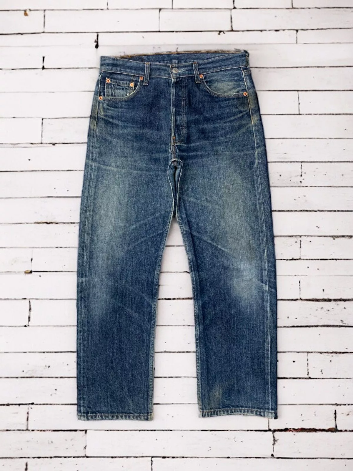 Levi's Denim Levi's Levis 501 Buttonfly Distressed Whiskering Denim Pants (AB35) Blue Streetwear