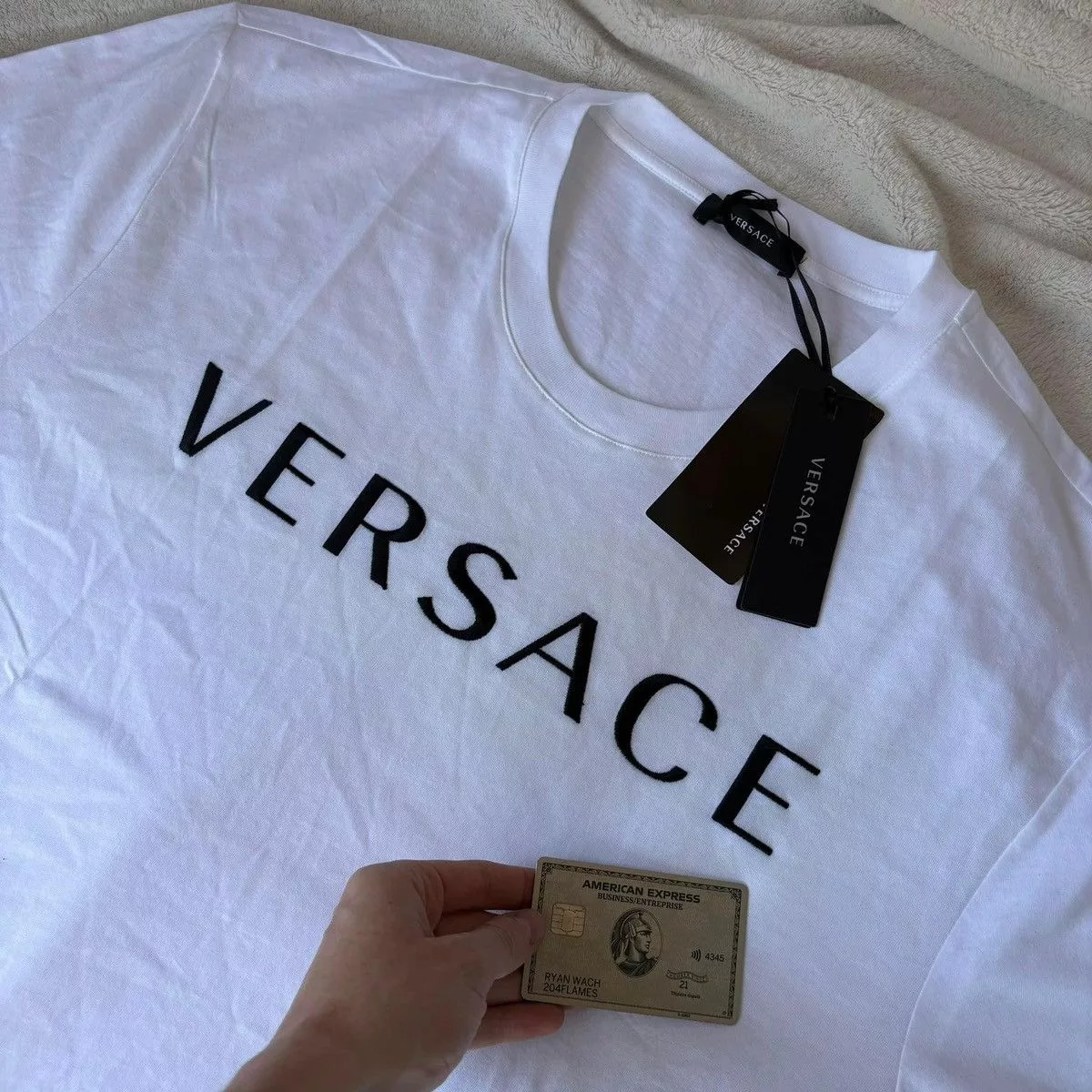 Versace Short Sleeve T Shirts Versace White/Black Spellout Tee Shirt