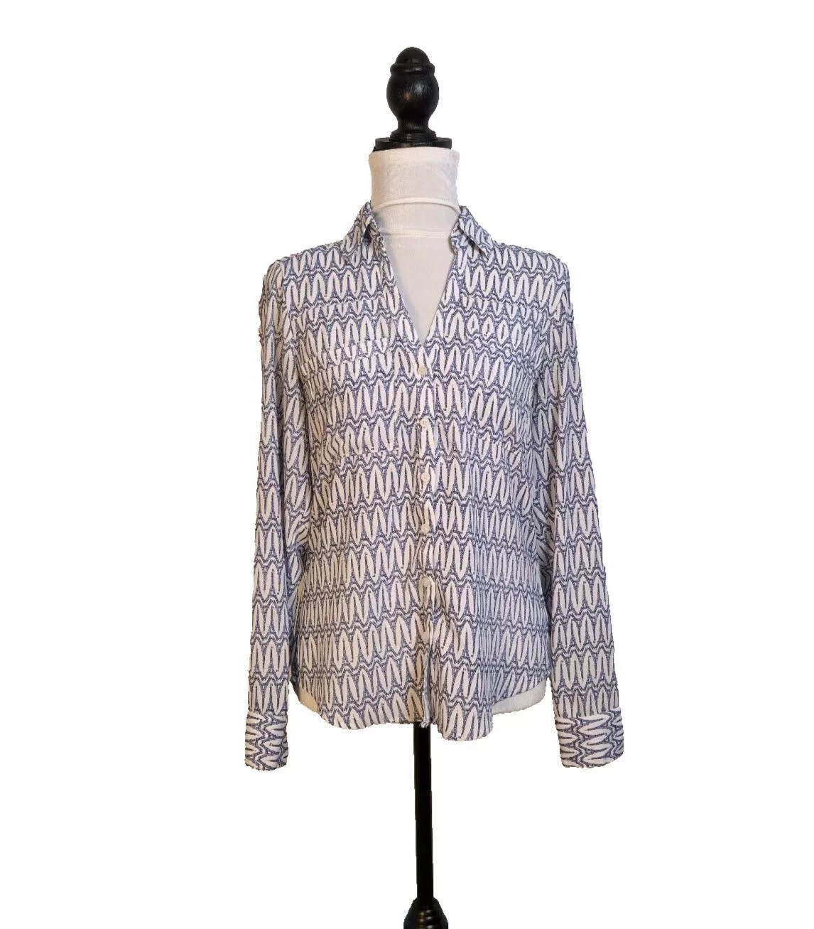 Express Blouses Express Portofino Size XS Blouse Eifel Tower Roll Tab Sleeve White