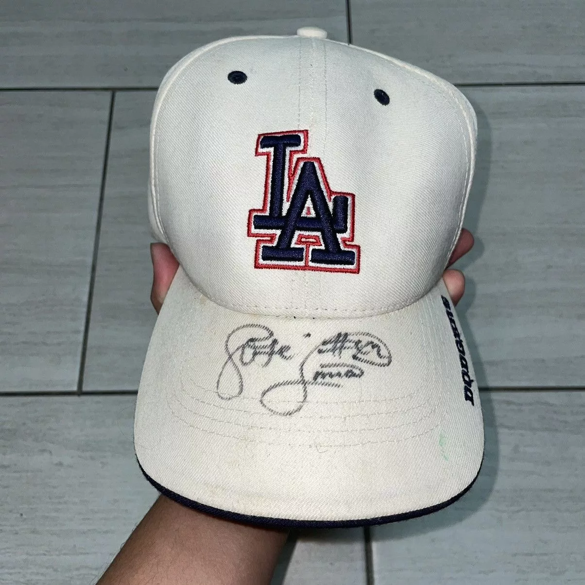 MLB Hats MLB Dodgers Jose Lima #42 Autographed Hat White