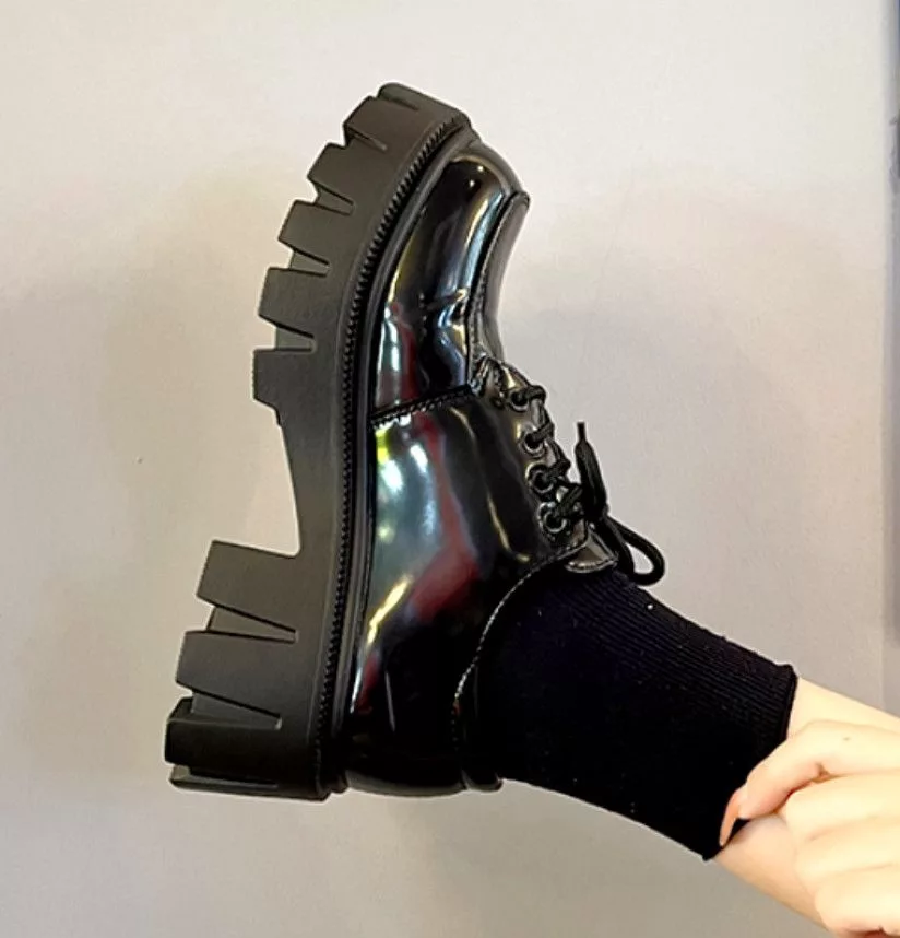 Designer Heels Designer × Japanese Brand × Vintage Stunning England Patent Leather Thick Block Heels Shoes RARE Black
