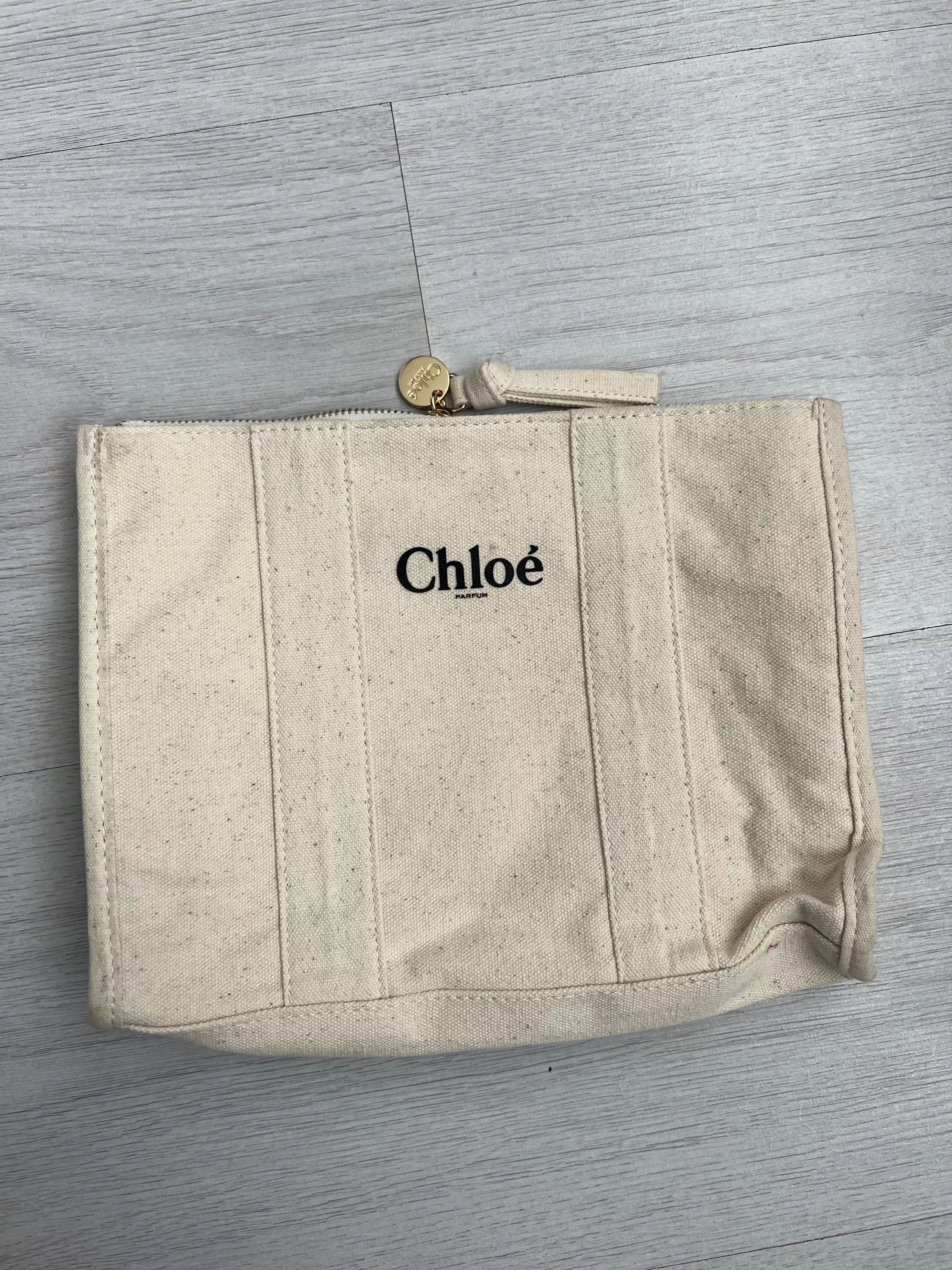 Chloe Clutches Chloe Chloé Parfum Beige Beauty Canvas Pouch Makeup Cosmetics Bag Streetwear