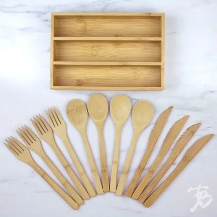 12-Pc. Reusable Bamboo Flatware Set w/Case