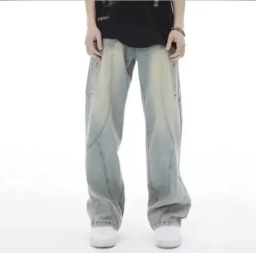 Individualized Shirts Denim Individualized Shirts × Jean Topstitched Seam Baggy Jeans Men Blue Vintage