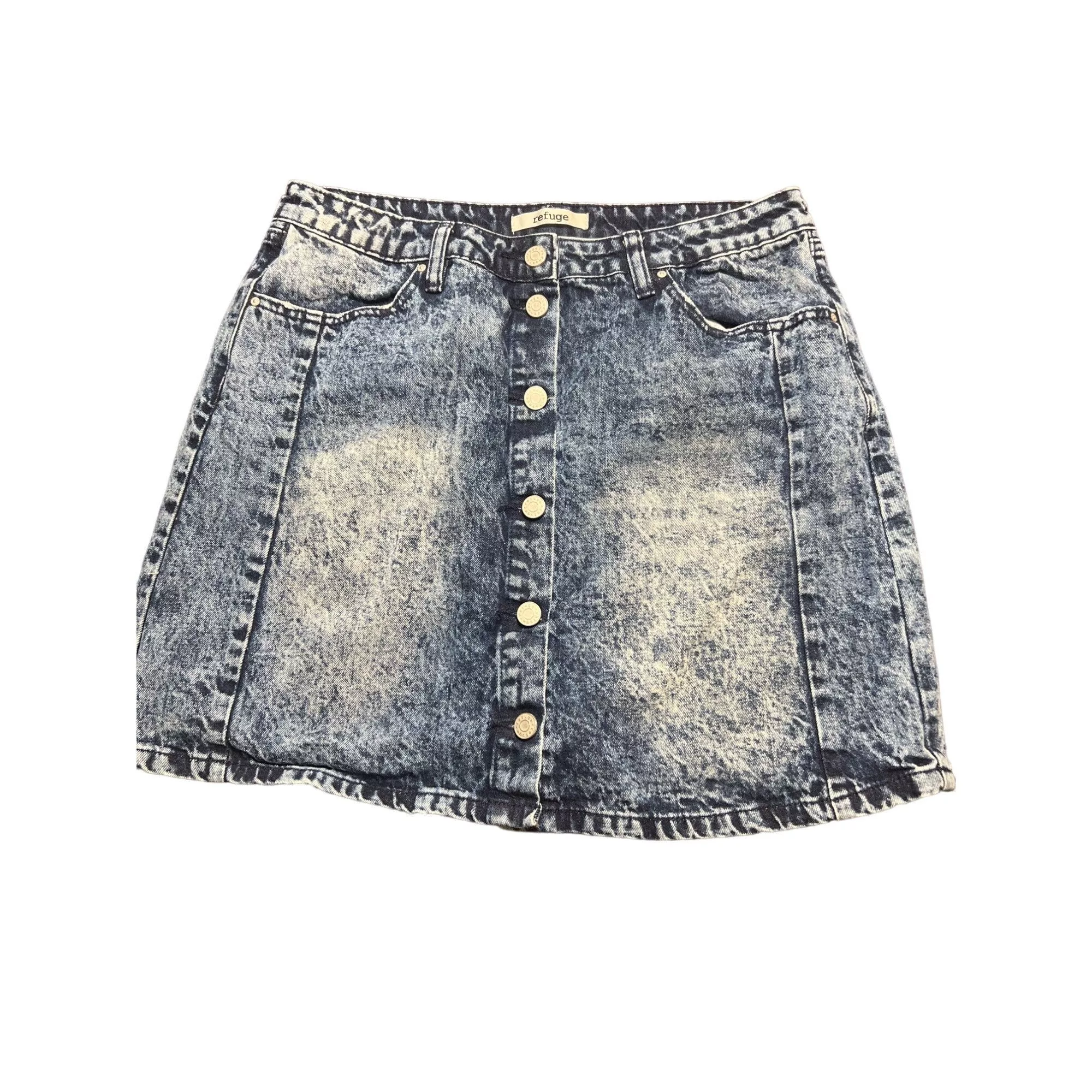 Other Mini Skirts Other Refuge Acid Wash Denim Button-Front Mini Skirt Silver Tone H Blue