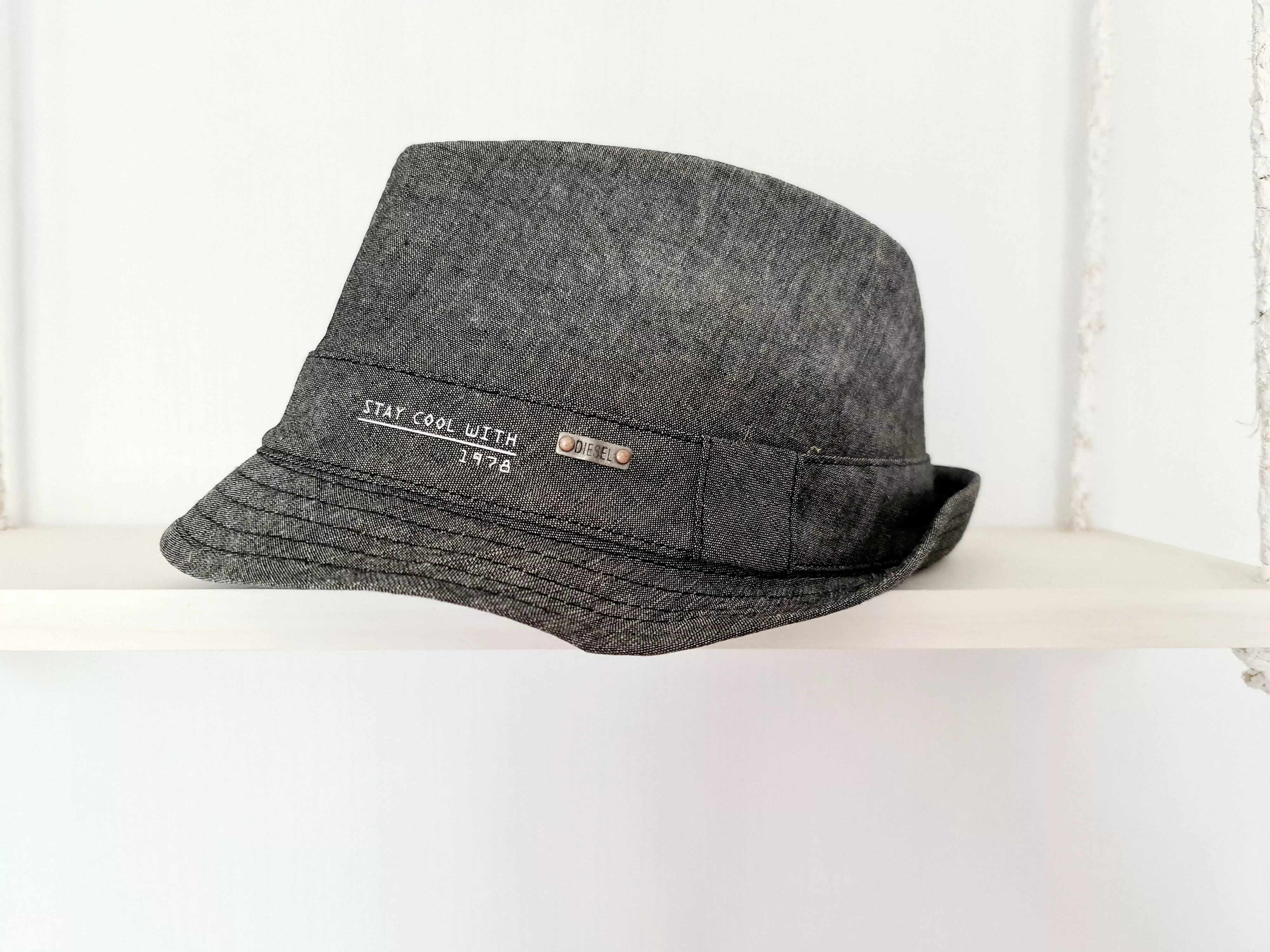 Diesel Hats Diesel denim branded trilby hat Gray