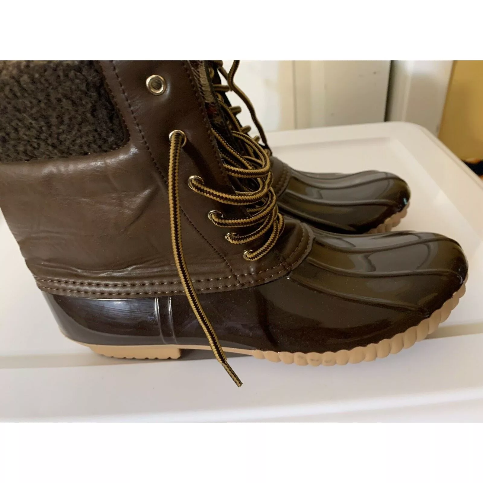 Other Boots Other H2K Woman’s Duck Boots Shoes Sz 10 Brown Zip Lace-up waterpr