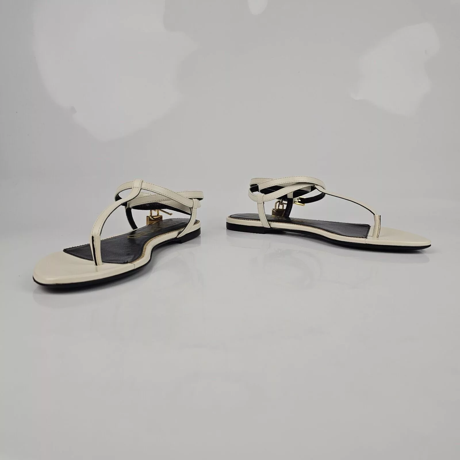 Tom Ford Flats Tom Ford Padlock White Leather Sandals New