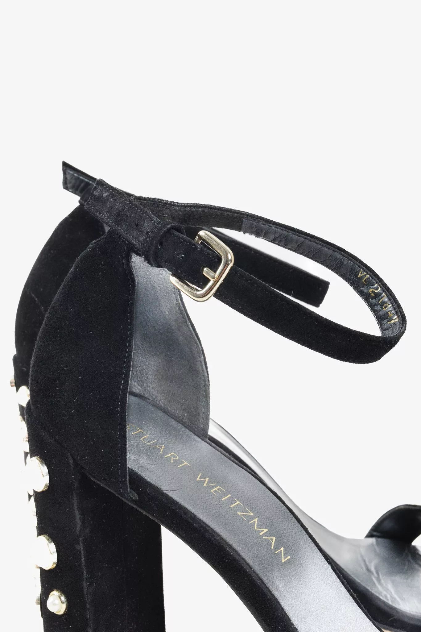 Stuart Weitzman Heels Stuart Weitzman Black Pearl Studded Open-Toe Heeled Sandals