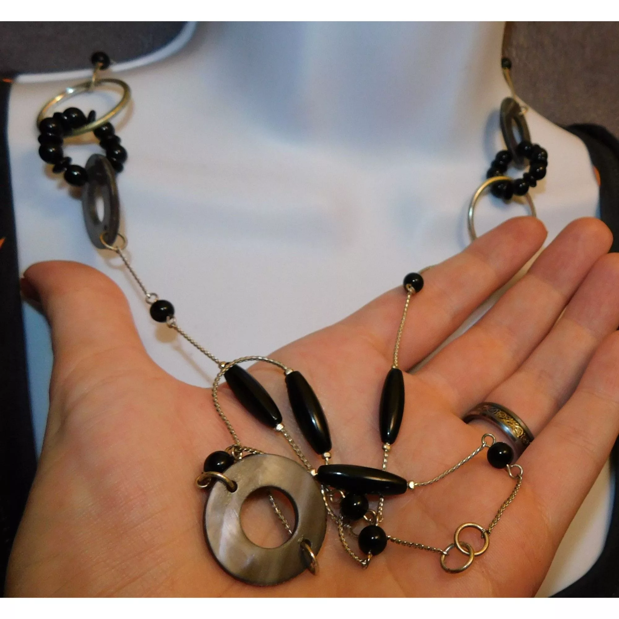 Other Necklaces Other Black And Silver Abstract Necklace Multi