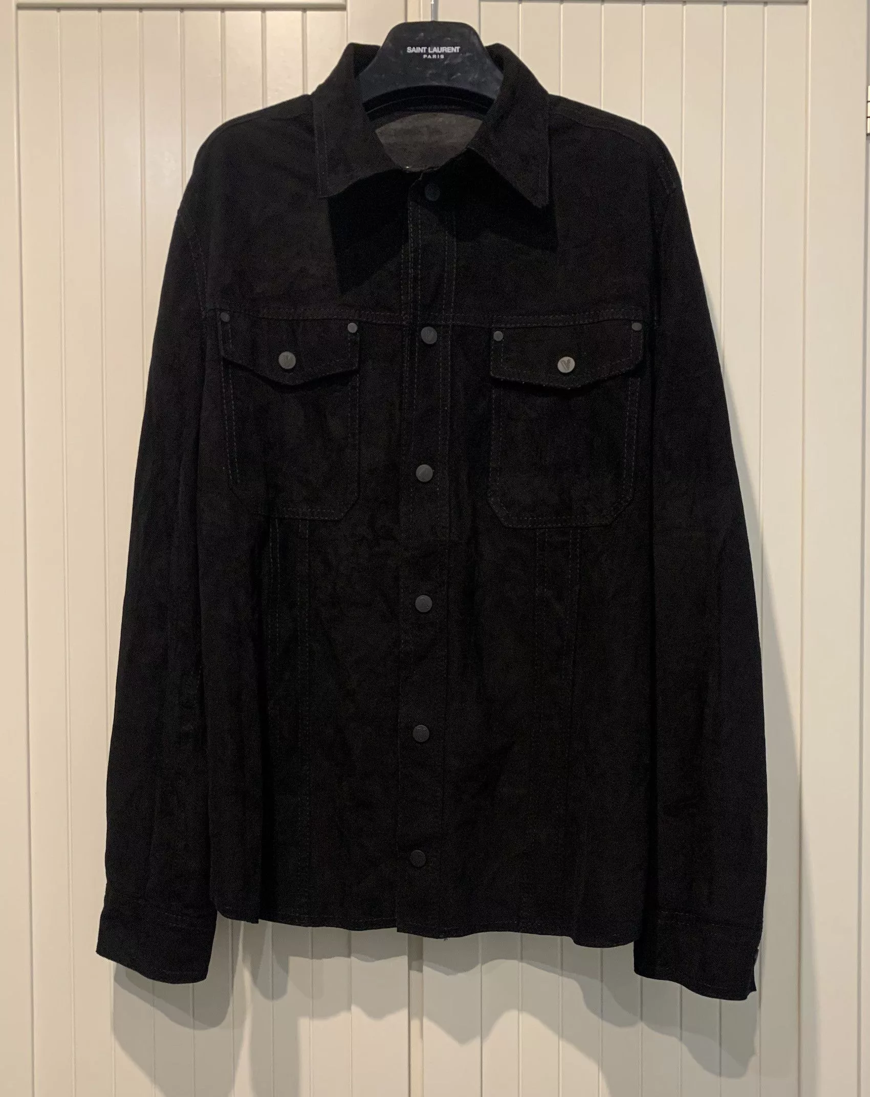 Versace Shirts Button Ups Versace SS'17 Over Shirt in Suede Leather Black