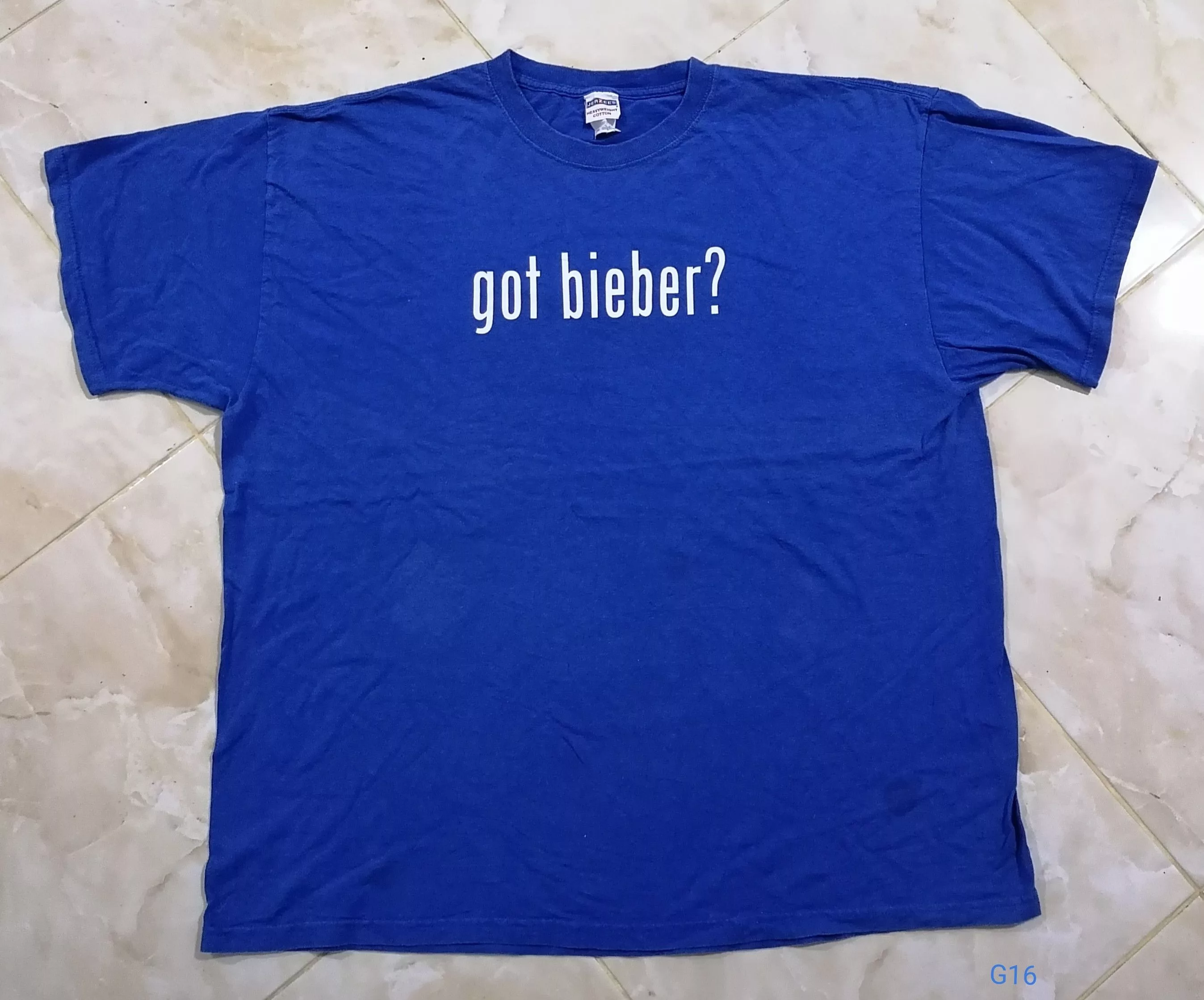 Jerzees Short Sleeve T Shirts Jerzees × Justin Bieber Justin Bieber Parody tee Blue