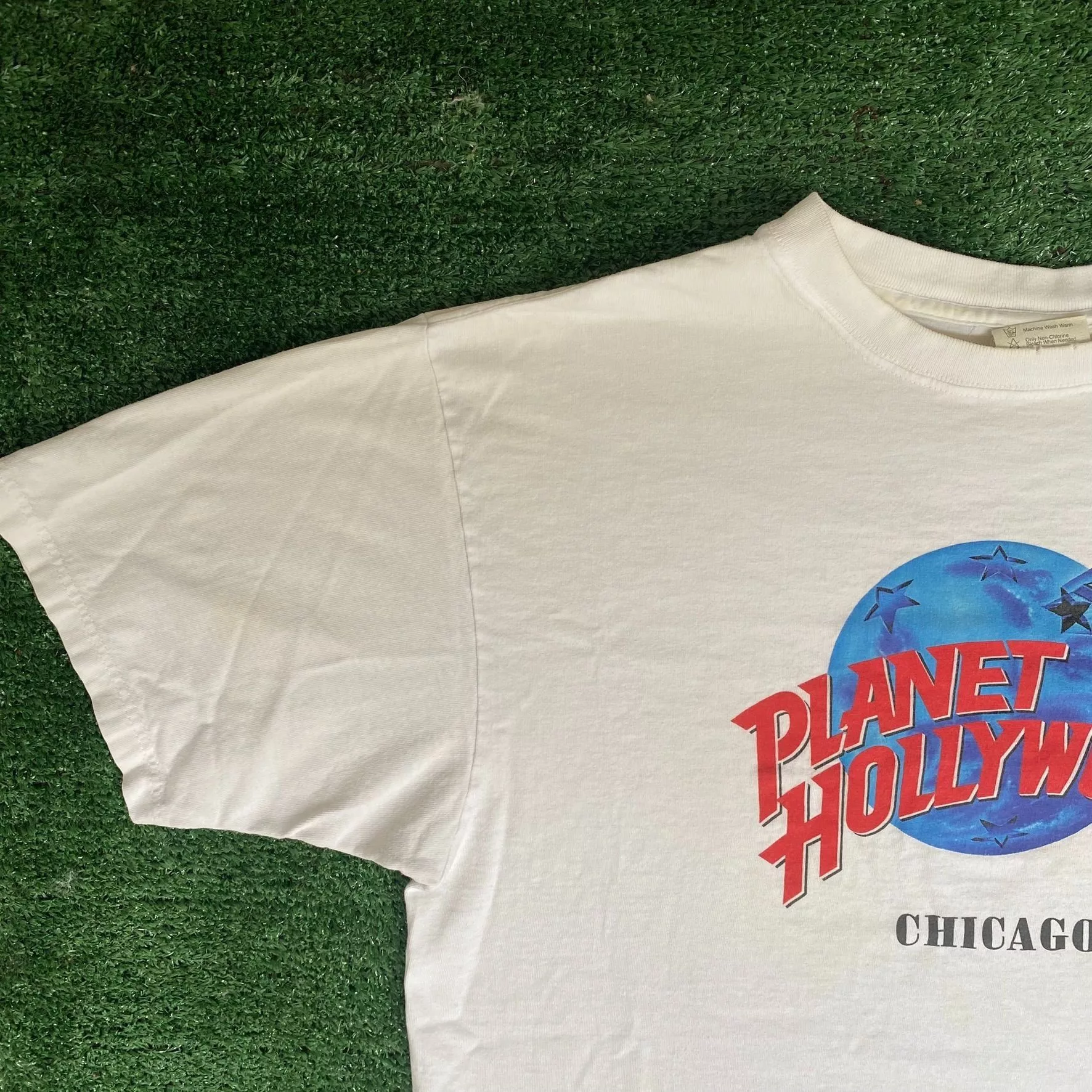 Planet Hollywood Short Sleeve T Shirts Vintage 90s Planet Hollywood Shirt Chicago Logo Tourist Tee White Streetwear