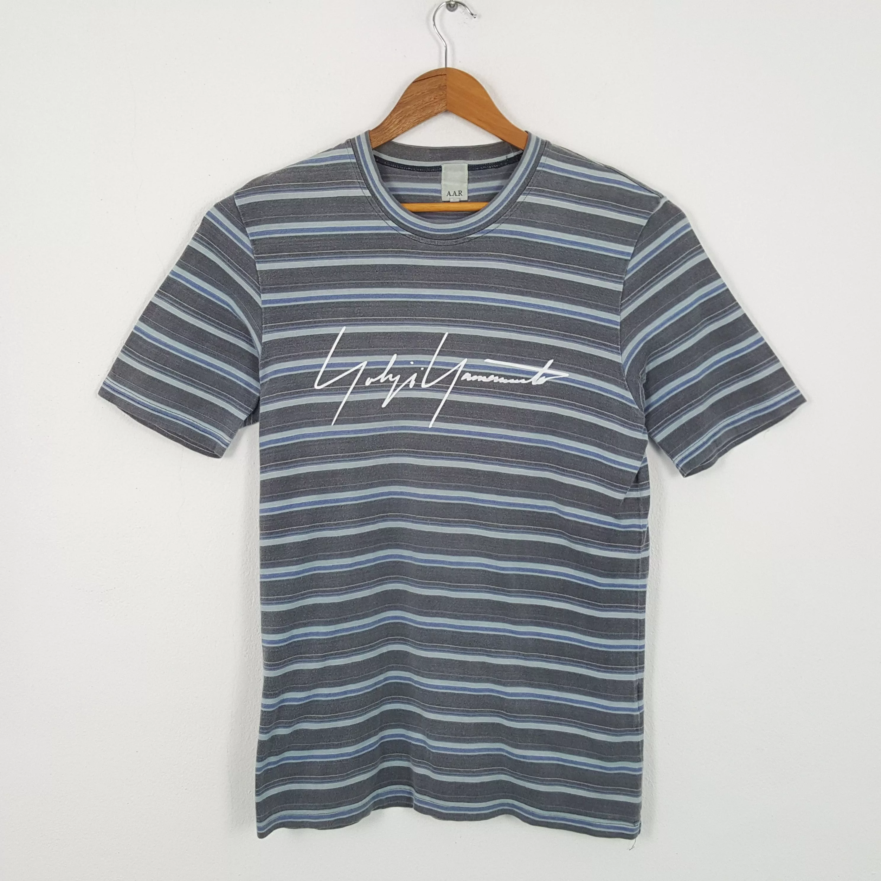 Japanese Brand Short Sleeve T Shirts Japanese Brand × Vintage × Yohji Yamamoto Vintage YOHJI YAMAMOTO Japanese Designer Stripe T-Shirt Gray