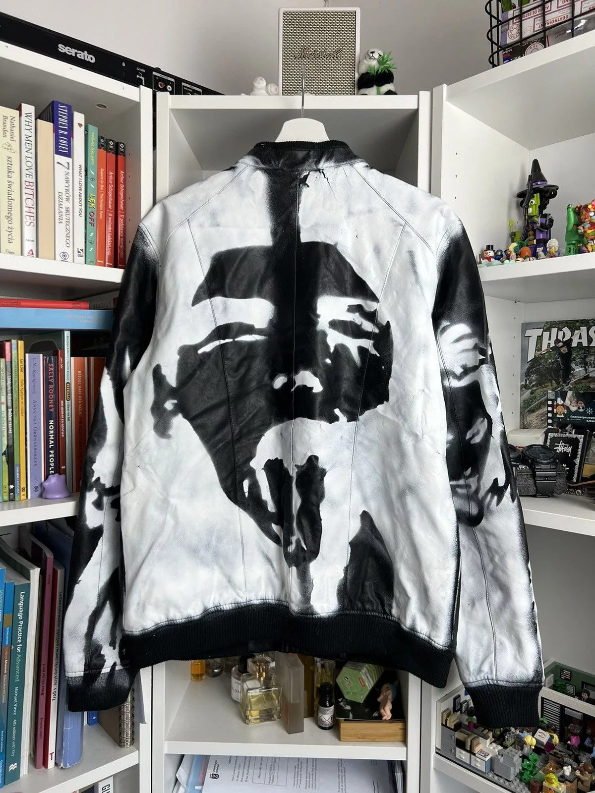 Other Leather Jackets Other Vintage Y2K Custom AOP faces eco leather bomber jacket L 90s Black