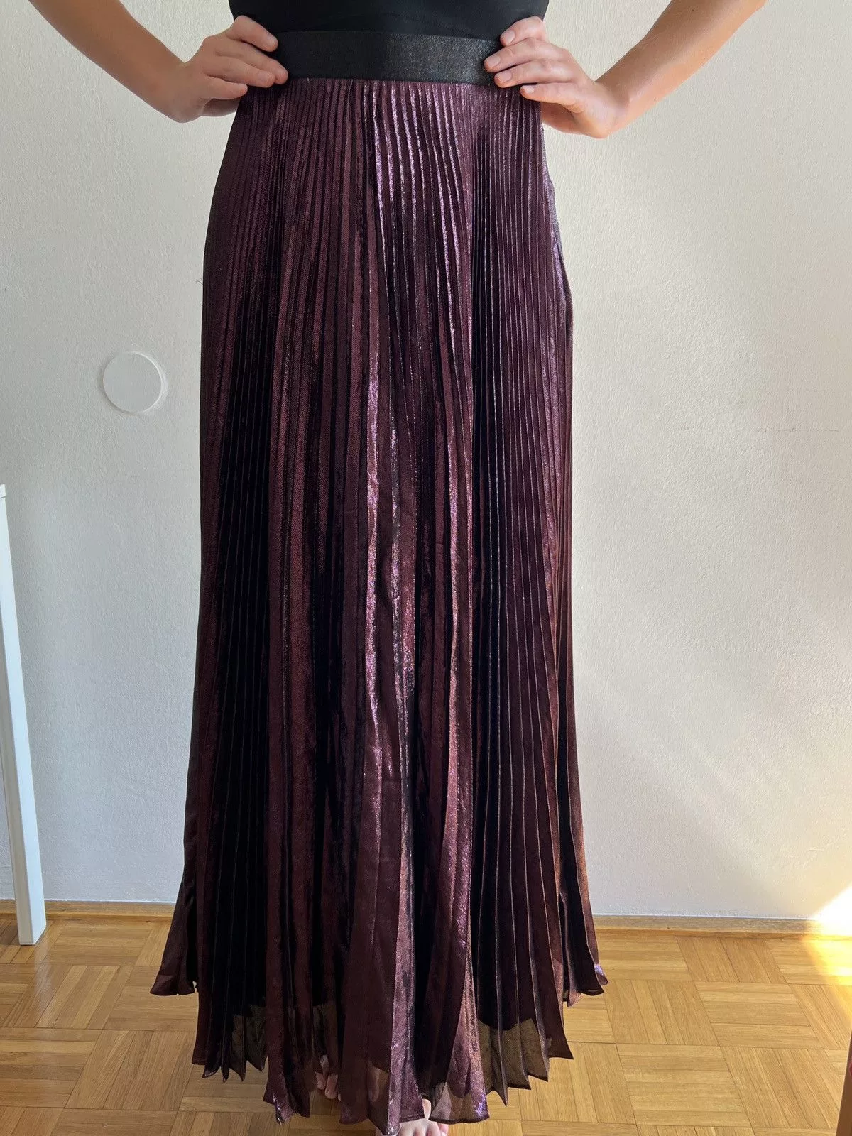 Christopher Kane Maxi Skirts Christopher Kane High-Wasted Pleated Lamé Maxi Skirt Purple