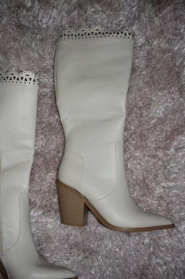 Other Boots Other NEW Michele Eyelet White Heeled Pointed Toe Boots Size 10