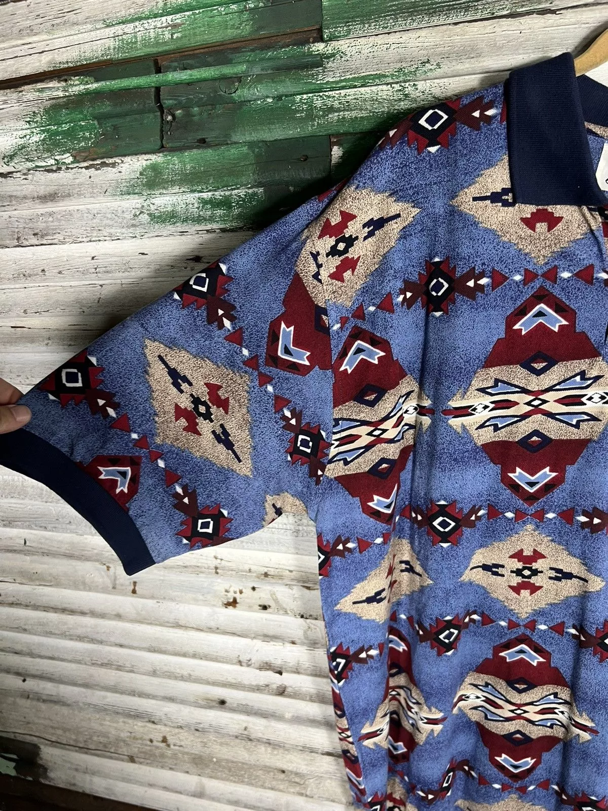 Vintage Polos Vintage Aztec AOP Polo Blue