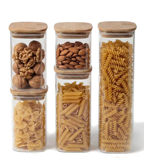 Bamboo Lid Glass Jar Set SQ