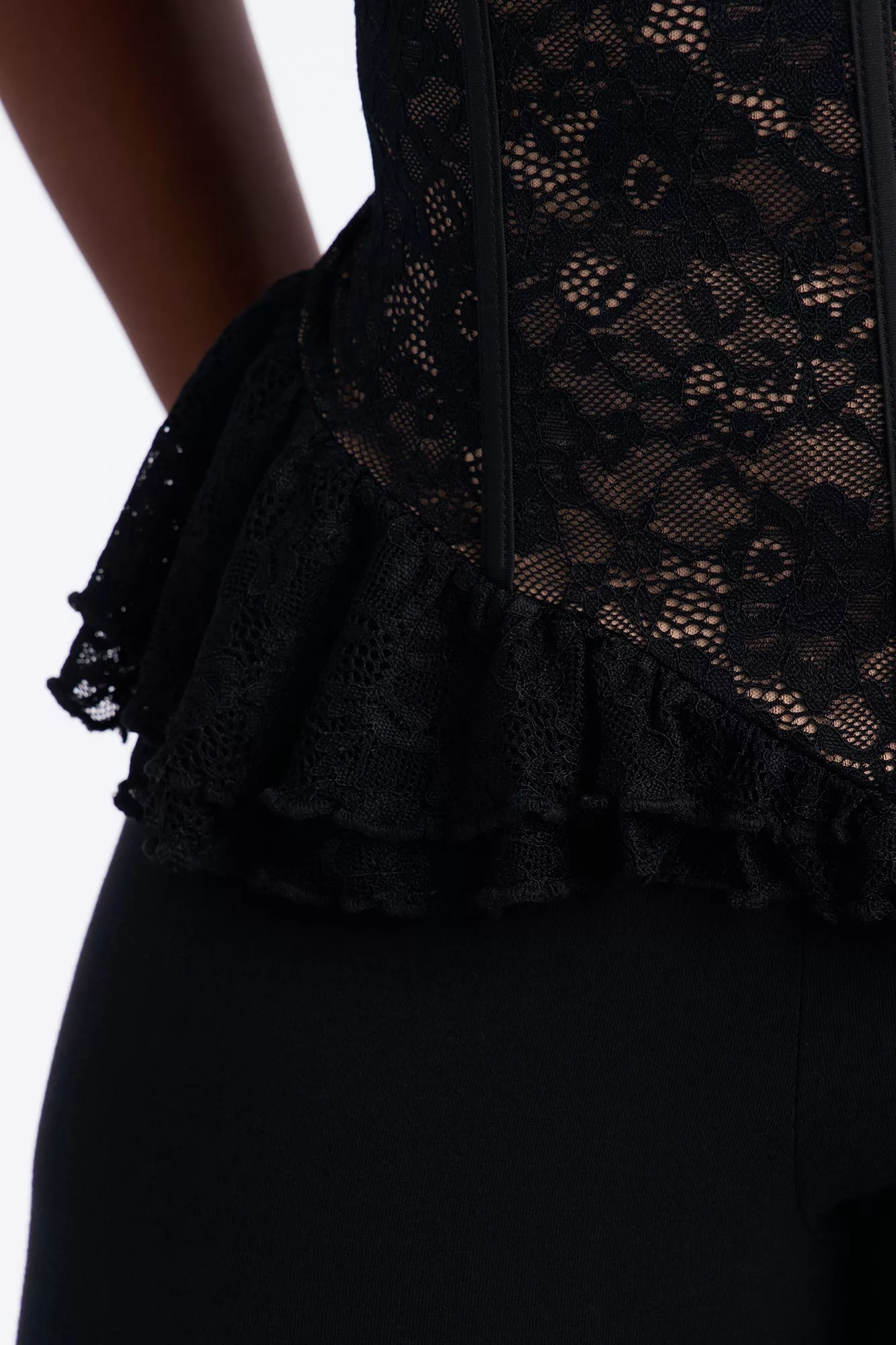 Another Romance Lace Ruffle Corset Top - Black