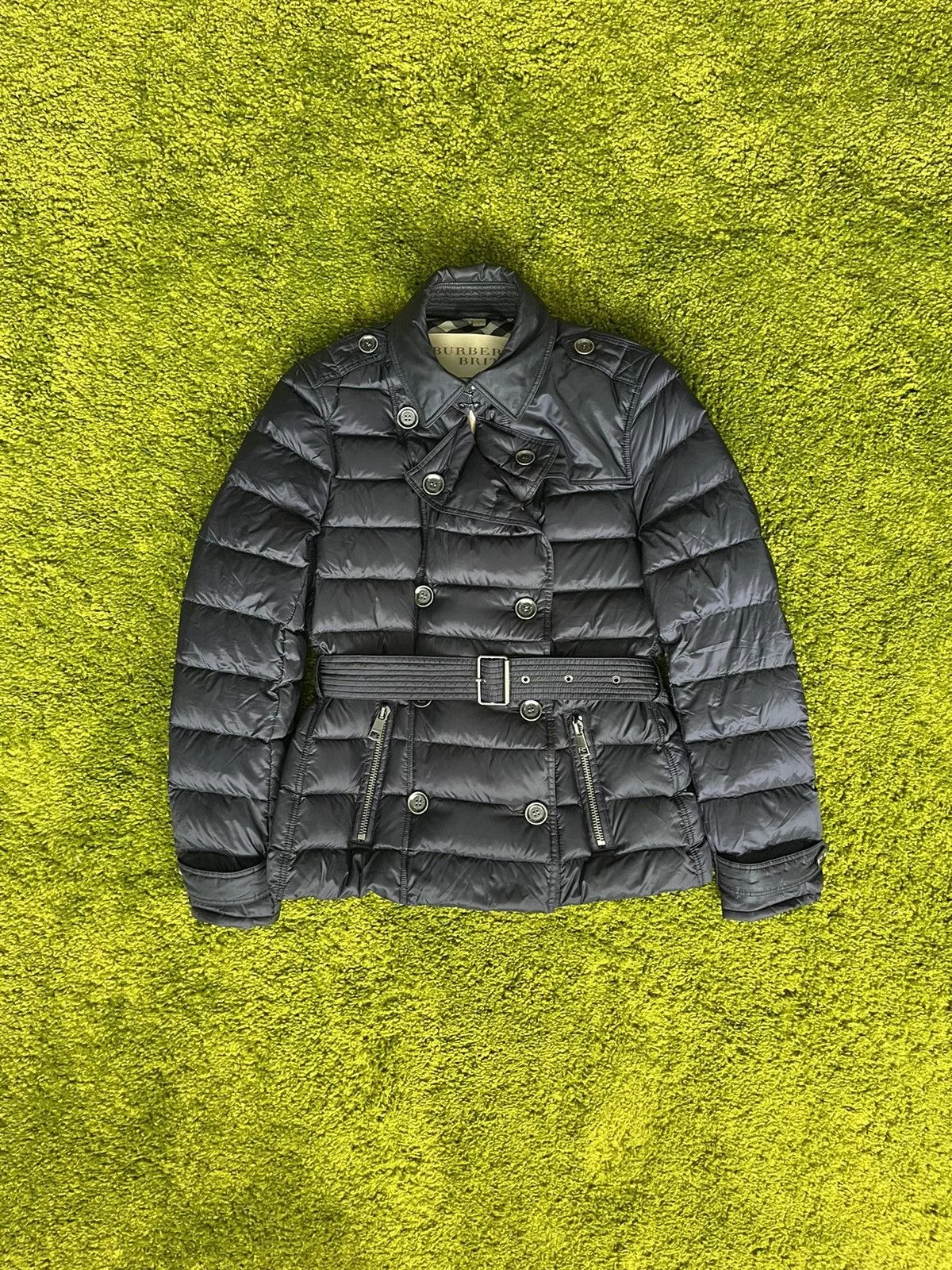 Burberry Down Jackets Burberry × Designer Burberry Brit belted down puffer jacket Blue Luxury
