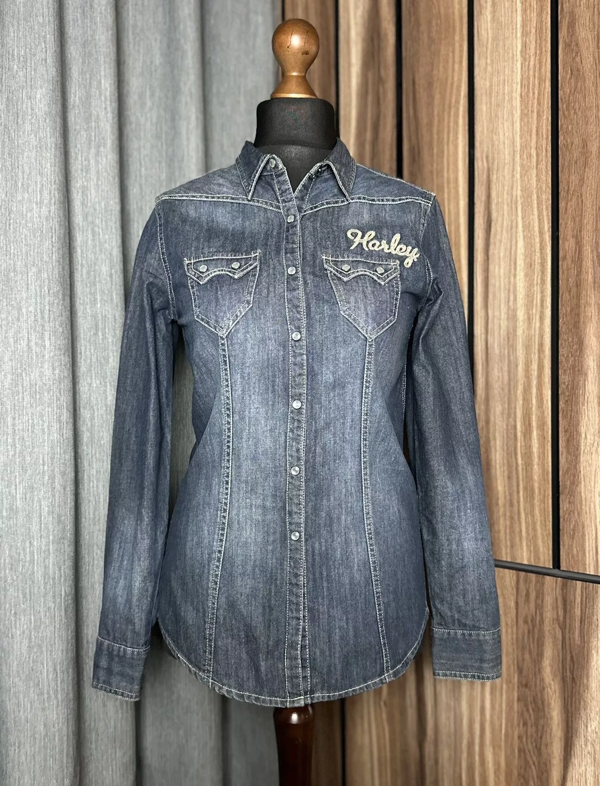 Harley Davidson Button Ups Harley Davidson × Vintage Harley-Davidson Jeans Logo Shirt Women's Size S Multi