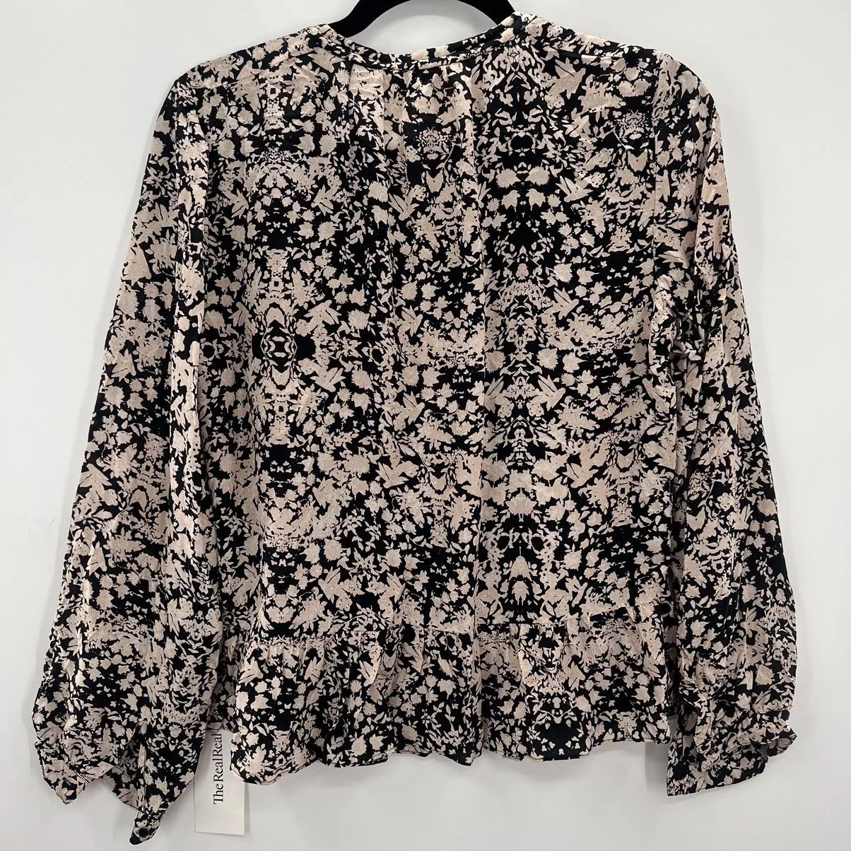 Rebecca Taylor Blouses Rebecca Taylor 100% Silk Peplum Floral Popover Blouse Shirt Black