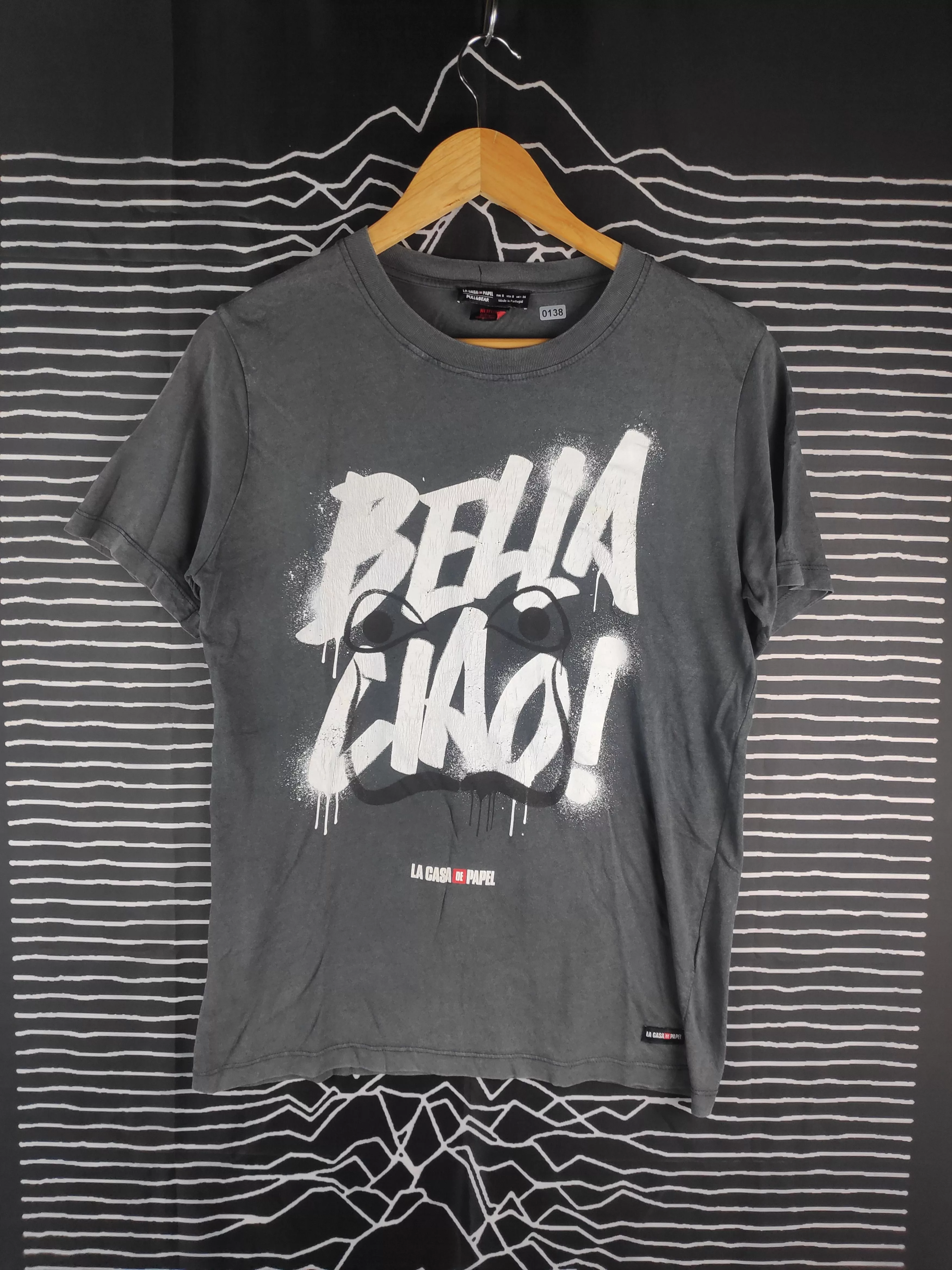 Pull & Bear Short Sleeve T Shirts Pull & Bear La Casa De Papel Netflix Series Bella Ciao Tee Gray Vintage