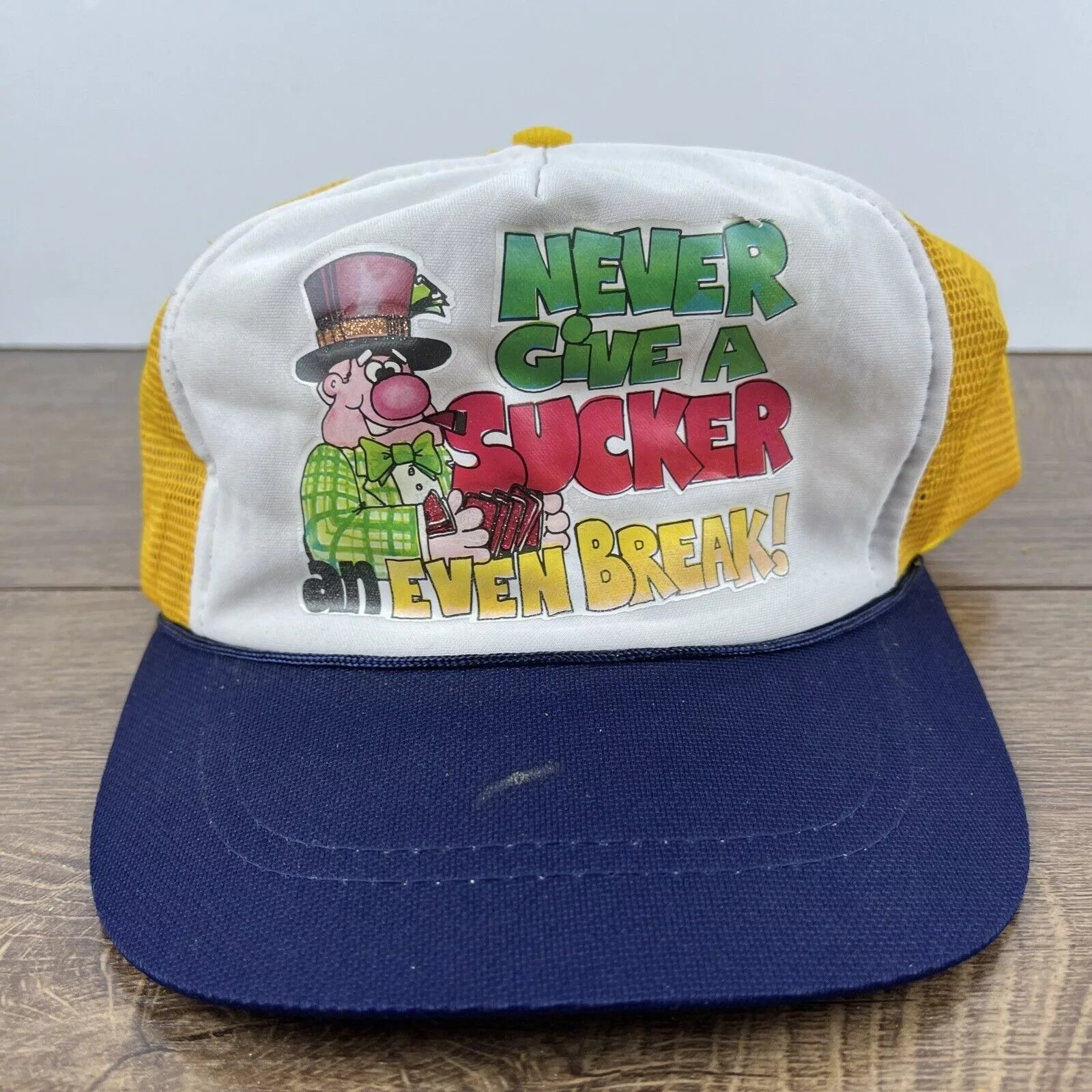 Other Hats Other Never Give a Sucker an Even Break Yellow Hat Adjustable Adul