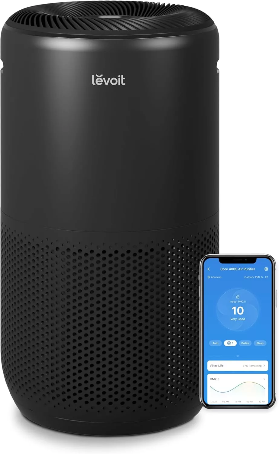 LEVOIT Core 400S-P Air Purifier for Large Rooms HEPA Auto Mode Smart WiFi Black