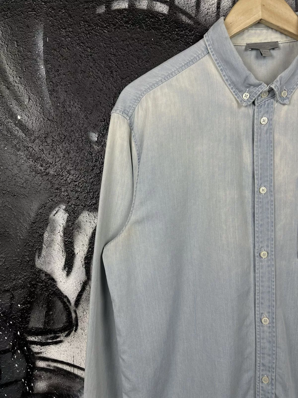 Cos Shirts Button Ups Cos × Designer COS Washed Blue Designed Shirt Button Up Men’s Size L Streetwear