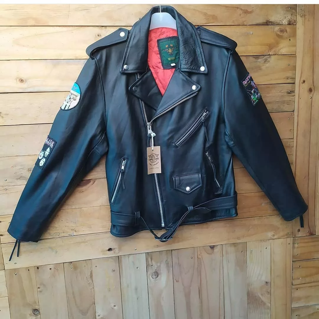 Genuine Leather Leather Jackets Genuine Leather MHR LEATHER RAMONES JACKET FULL PATCHES NEWYORK DOLS, AADCC Black