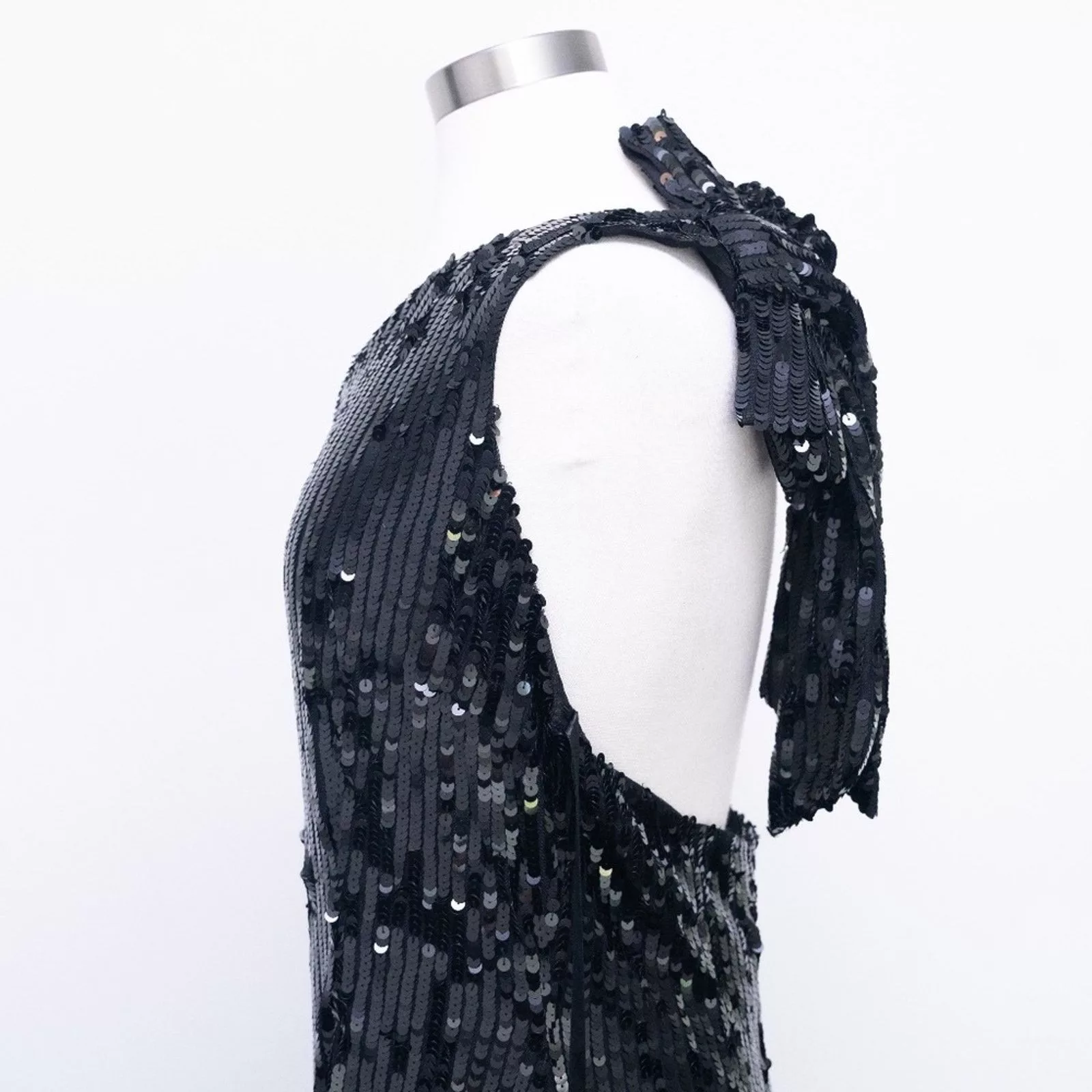 Designer Midi Dresses Designer Mac Duggal. Sequined One Shoulder Back Bow Detail Gown. Black