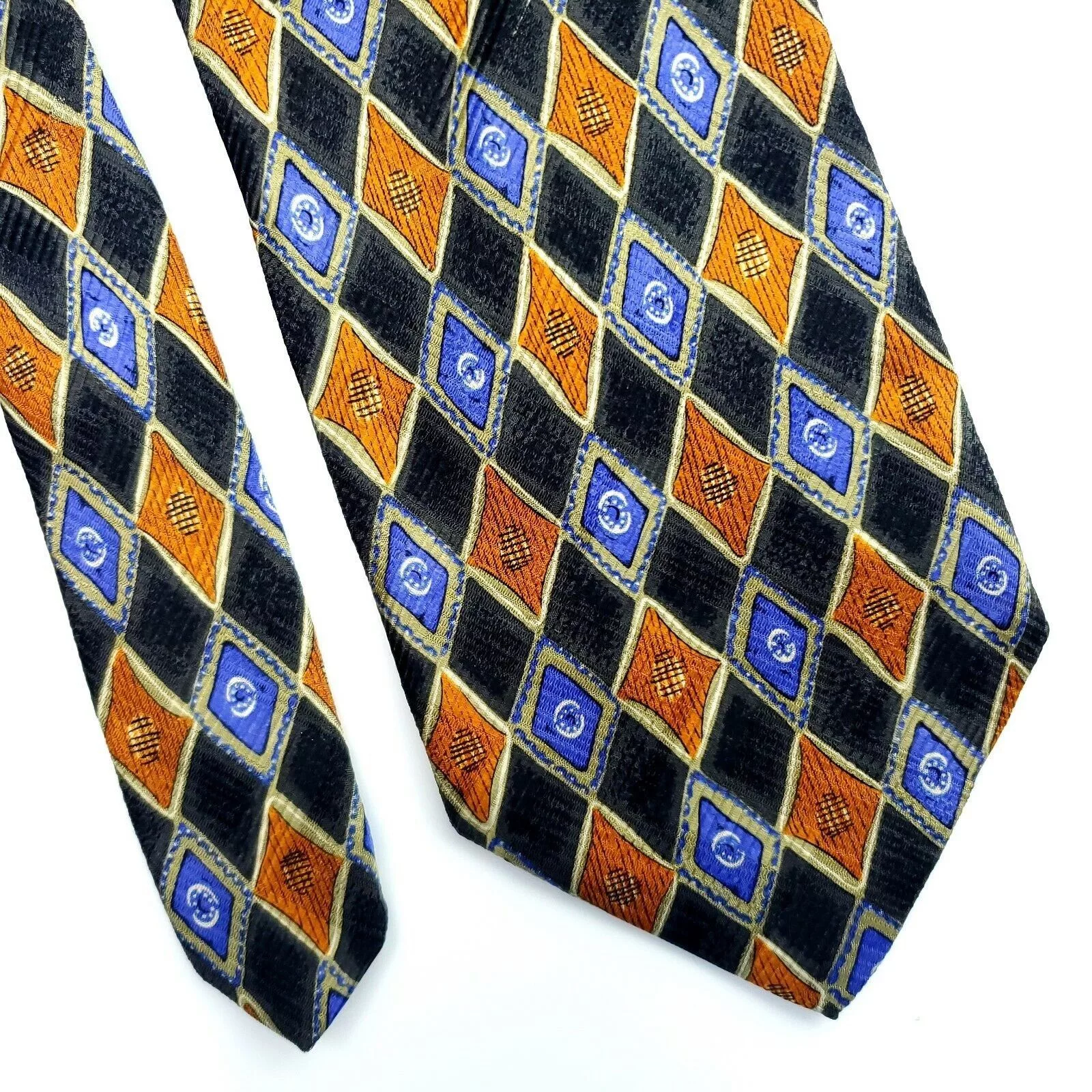 Robert Talbott Ties Pocketsquares Robert Talbott Gray Orange Blue Geometric Silk Tie Short Wid