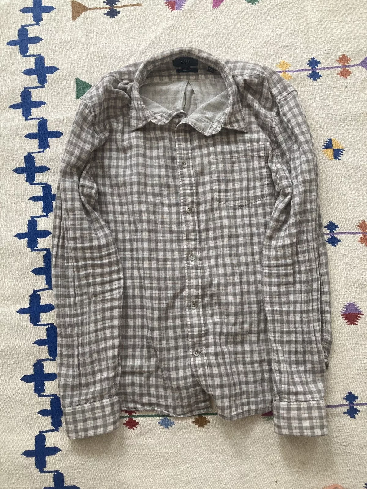 Vince Shirts Button Ups Vince Classic Fit Plaid Shirt Grey/White/Red Gray