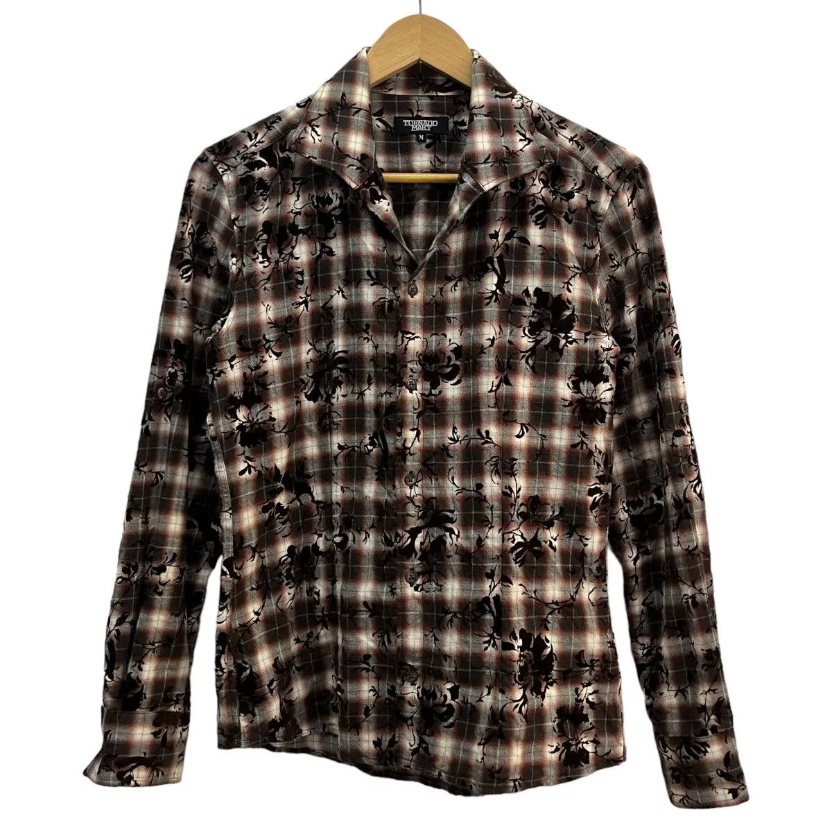 Tornado Mart Shirts Button Ups Tornado Mart Open Collar Floral Theme Gray Avant-Garde