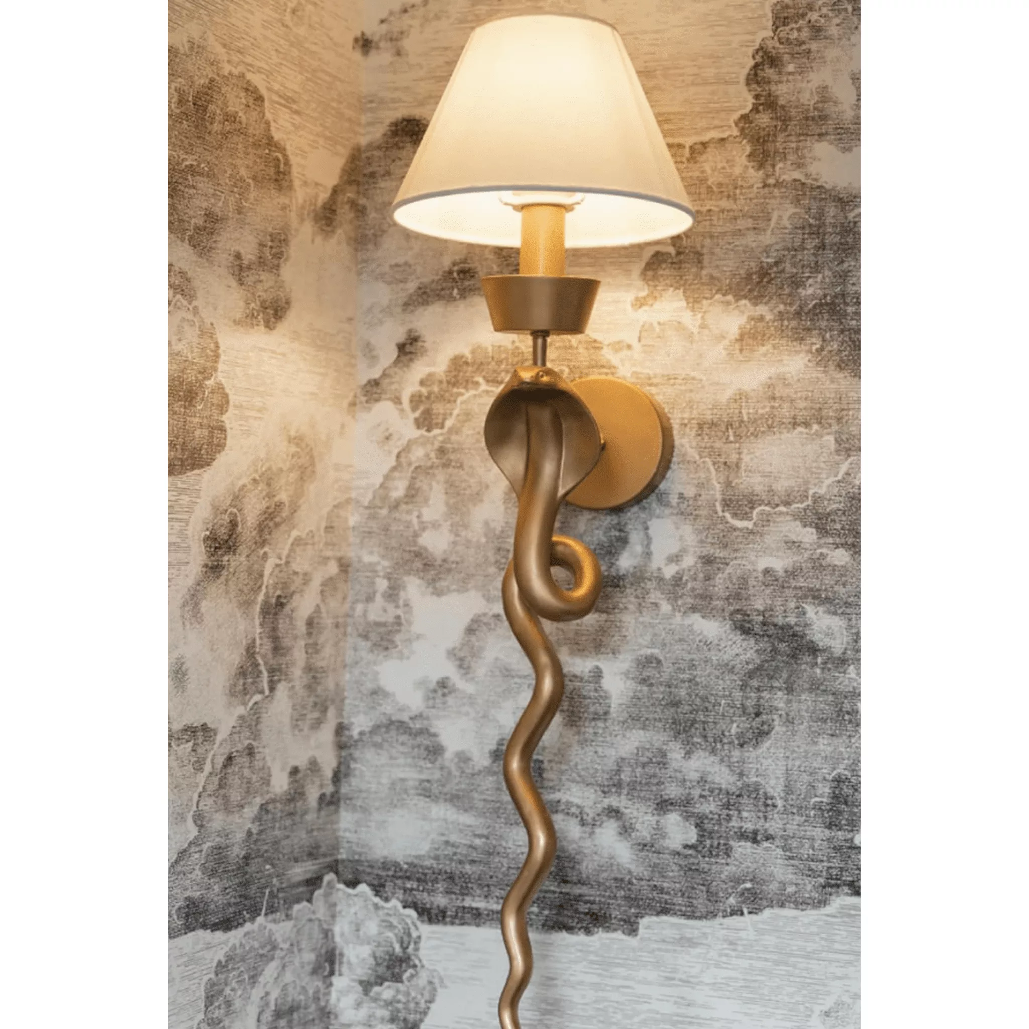Gold Serpent Wall Sconce Linen Shade - Curated Home Decor