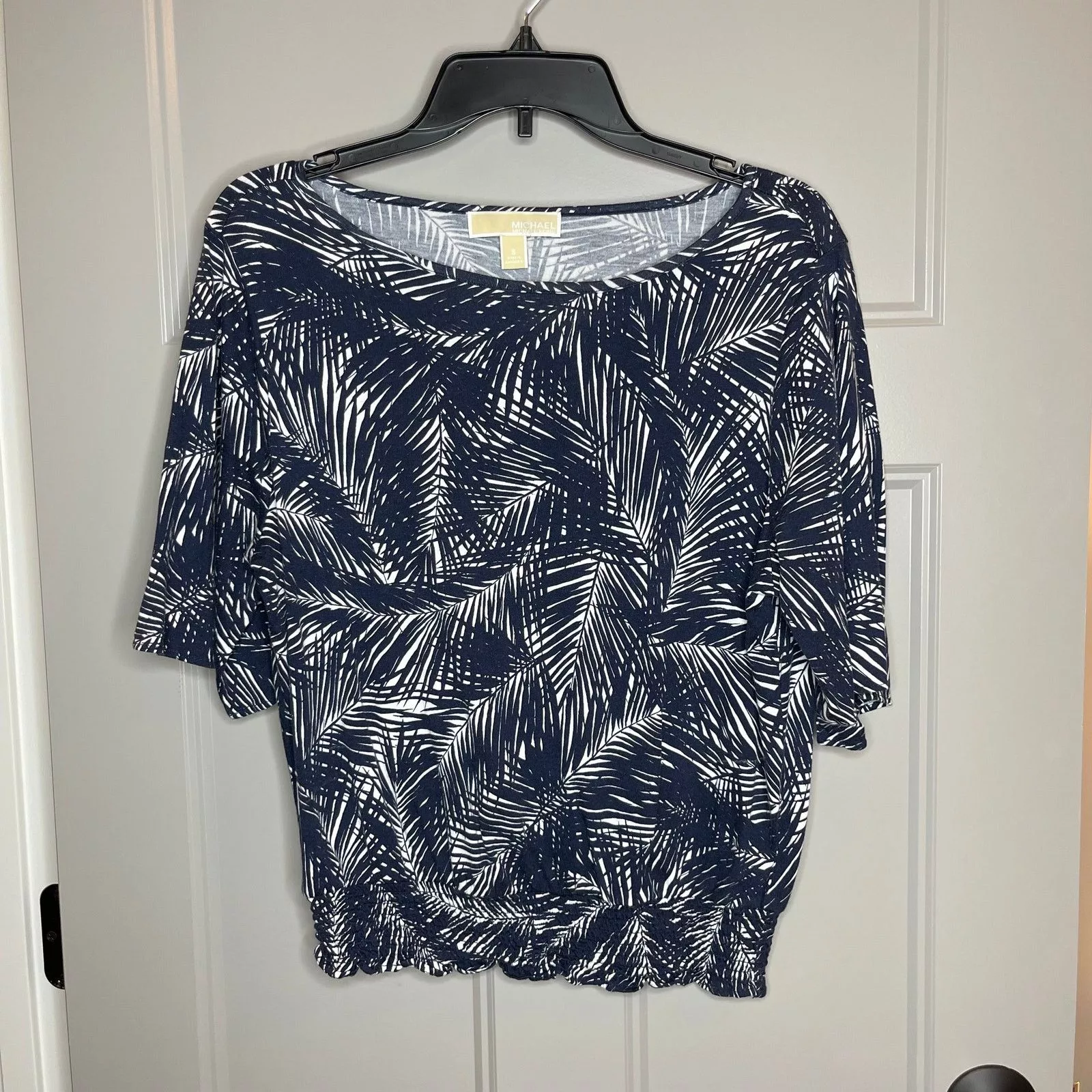 Michael Kors Short Sleeve T Shirts Michael Kors Pullover Leaf Print Blue short Sleeve Shirt, S