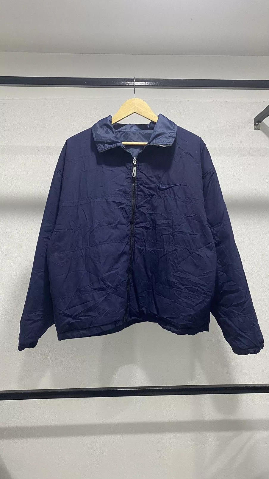Nike Light Jackets Vintage Nike Big Swoosh Reversible Down Jacket Boxy Blue