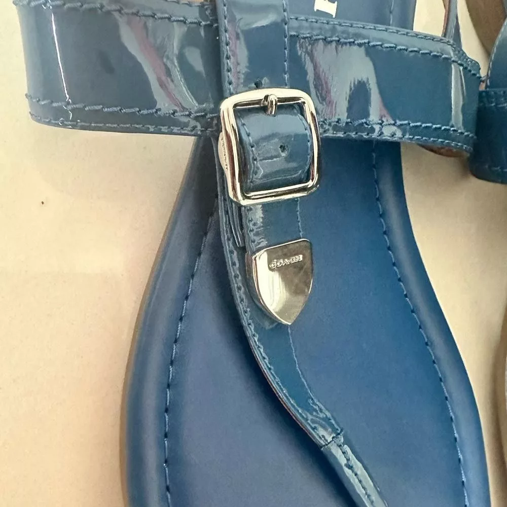Coach Sandals COACH Cassidy Patent Lapis Blue Thong Leather Sandals Size 9