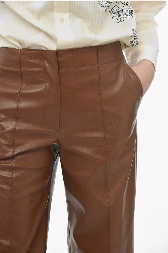 MSGM Pants MSGM og1mm0724 Straight Fit Leather Pants in Brown