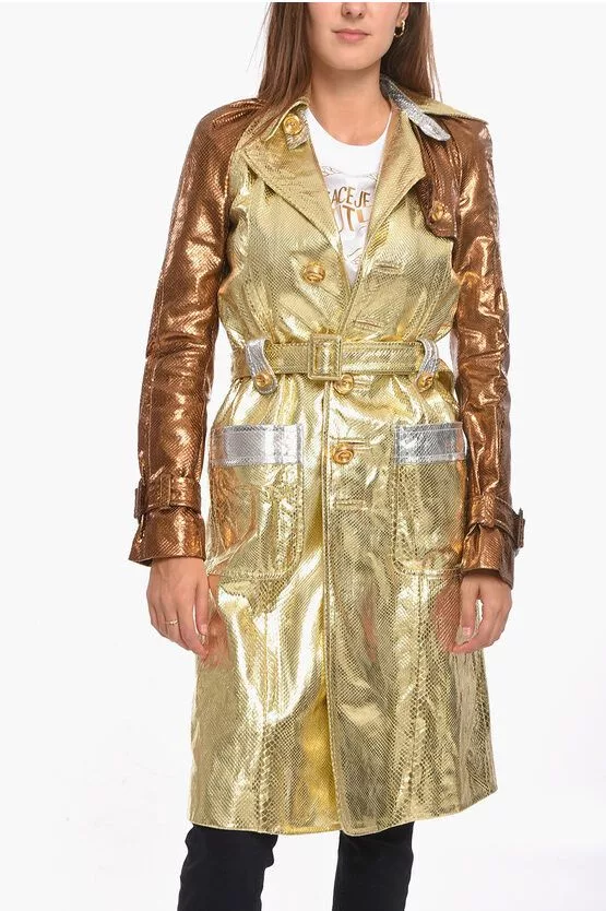 Dsquared2 Coats Dsquared2 og1mm0624 Python Skin Trench Coat in Gold