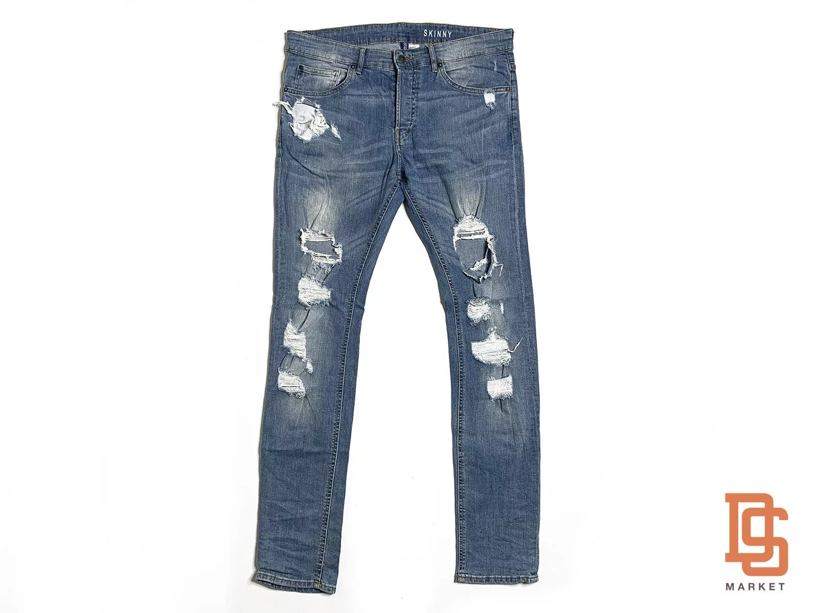 H&M DENIM JEANS BLUE REGULAR WASH 34 PANTS SKINNY SLIM LEG